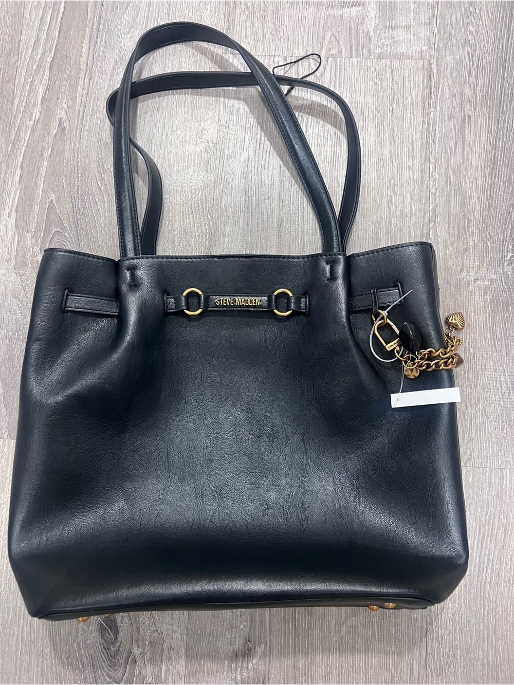 Steve Madden Black Leather Tote with Gold Hardware